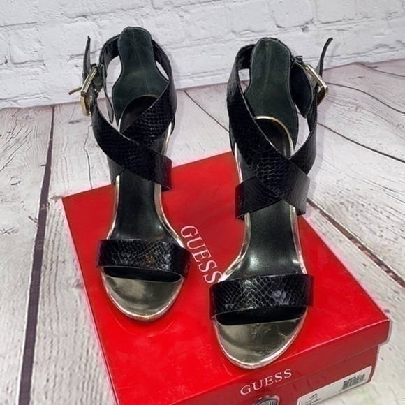 UEC Guess black and Silver ankle strap heels 8.5 with box - Picture 2 of 6